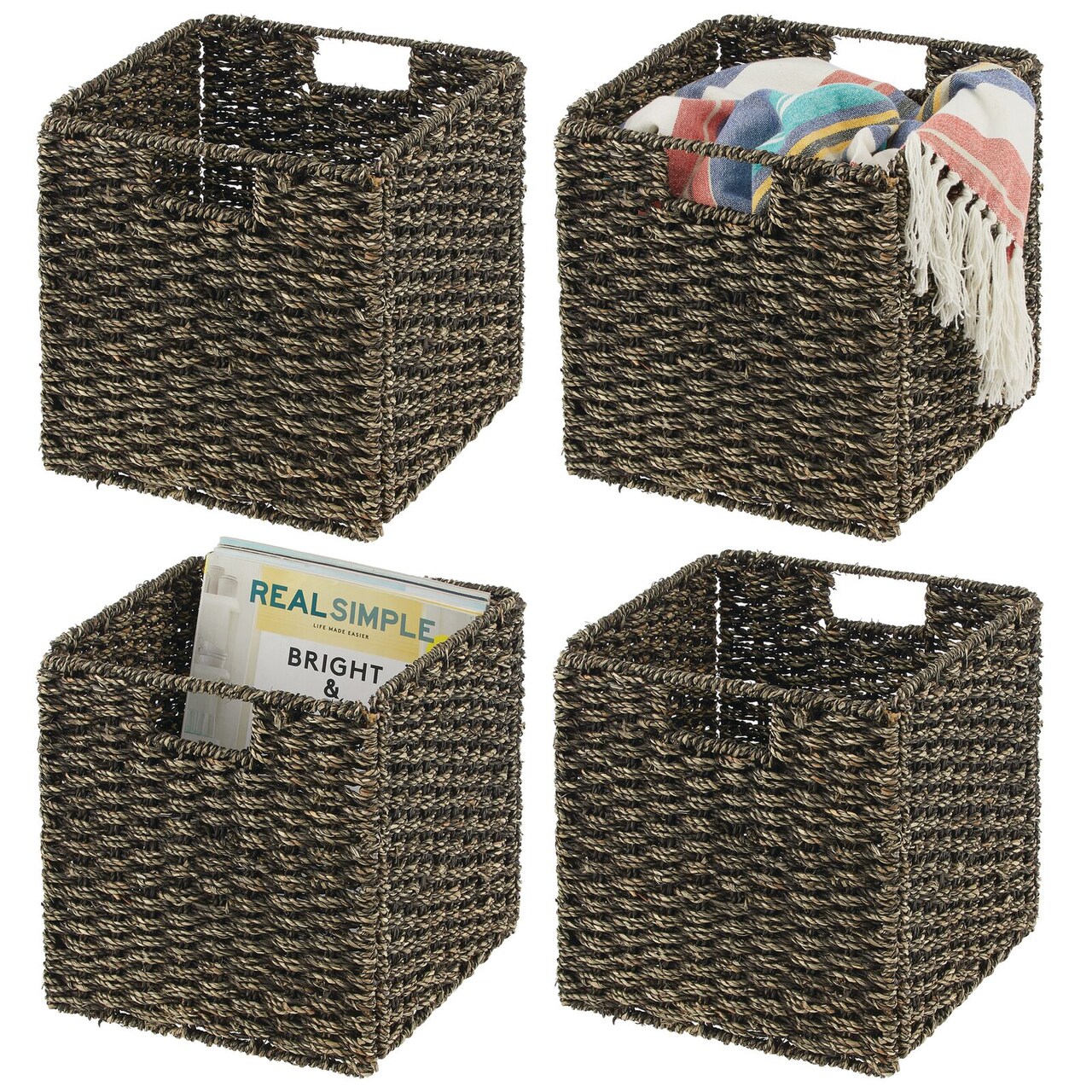 mDesign Woven Seagrass Home Storage Basket for Cube Furniture